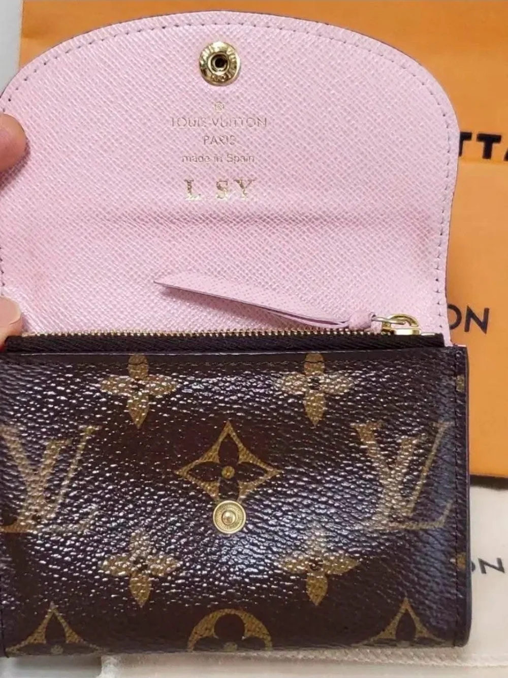 Louis Vuitton Brown Monogram Trifold Wallet with Pink Snap